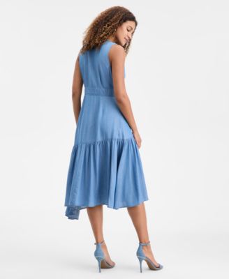 Women's Surplice Asymmetrical Tiered Sleeveless Wrap Dress, Macy's Exclusive