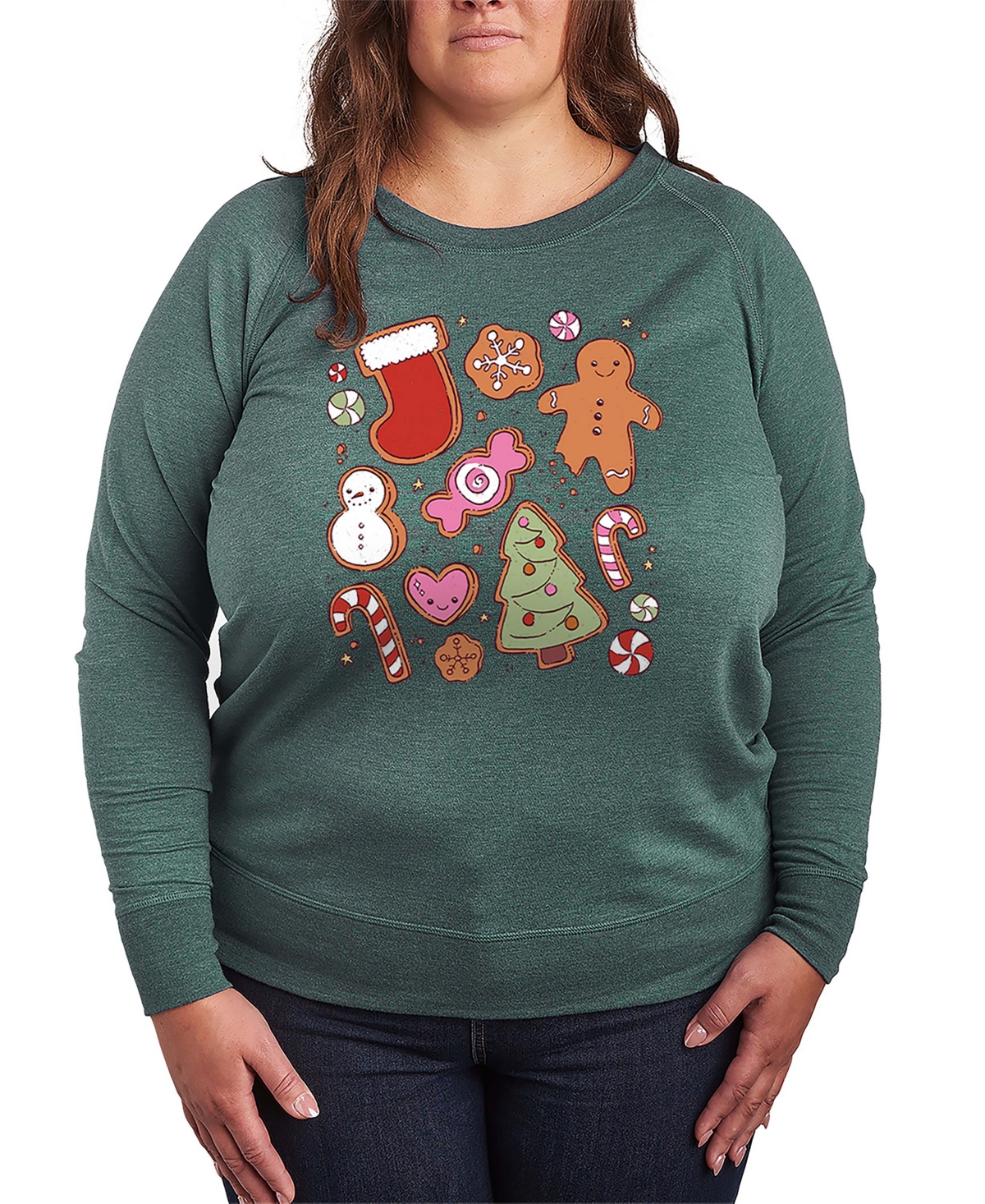 Hybrid Apparel Cute Christmas Cookies Women's French Terry Long Sleeve Shirt In Green
