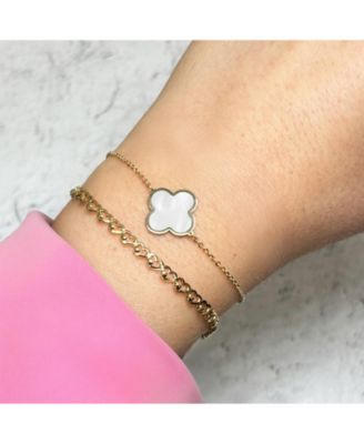 Large Mother of Pearl Single Clover Bracelet 14K Gold