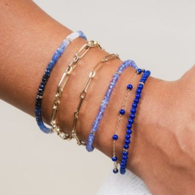 Lapis Round Bead Bracelet 14K Gold