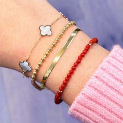 Coral Round Bead Bracelet 14K Gold