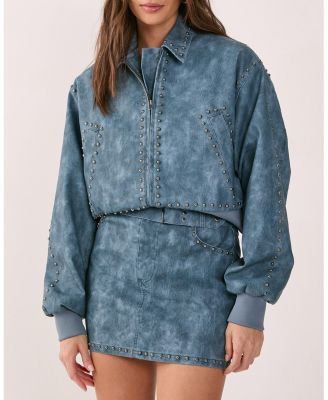 Women's Leather Studded Bomber Jacket