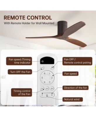 52-inch Modern Brown 3-Blade Flush Mount Fans Supports Remote Control 6-Speed Arbitrary Adjustment and Timing Function