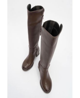 Moreni Stretch Buckle Block Heel Knee High Boot (Women)