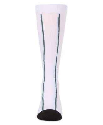 Little Girls Sporty Stretch Cotton Logo Vertical Stripe Knee Sock