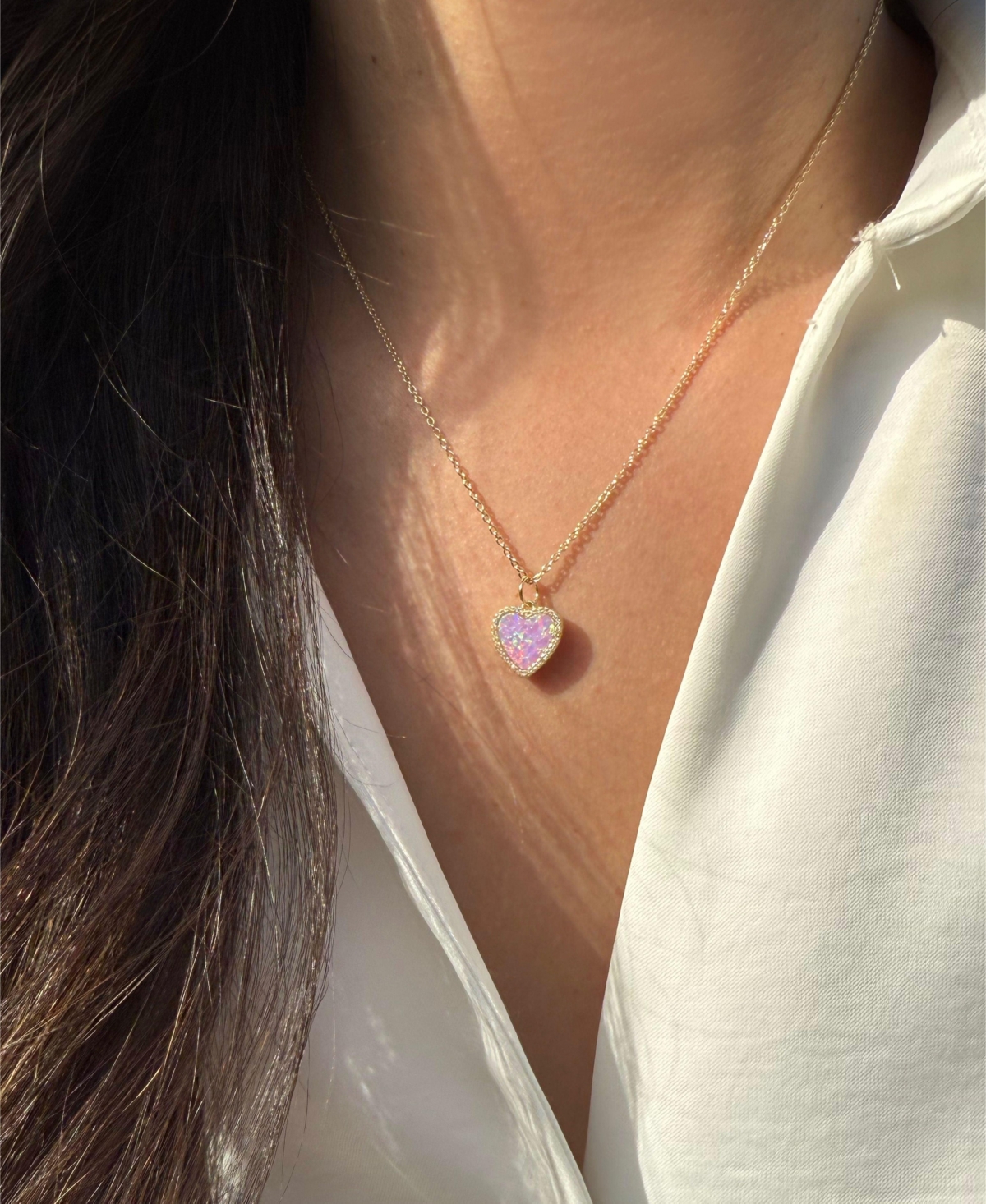 Kamaria Heart Necklace With Lab-grown Opal In 14k Gold Plated Sterling Silver In Gold