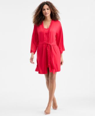 Women's Lace-Trim Knit Wrap Robe