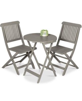 3-Piece Acacia Wood Bistro Set, Folding Patio Furniture w/ 2 Chairs, Table