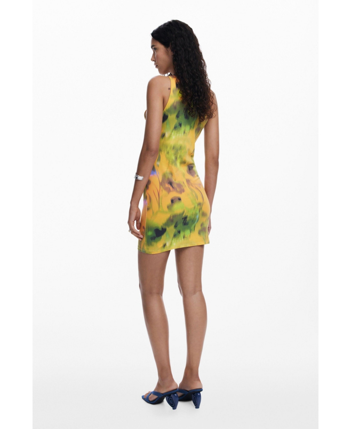 Desigual Printed Sleeveless Body-con Minidress In Green