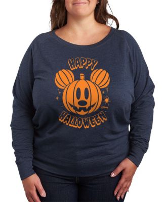 Plus Size Disney Happy Halloween Mickey Mouse French Terry Long Sleeve T-Shirt