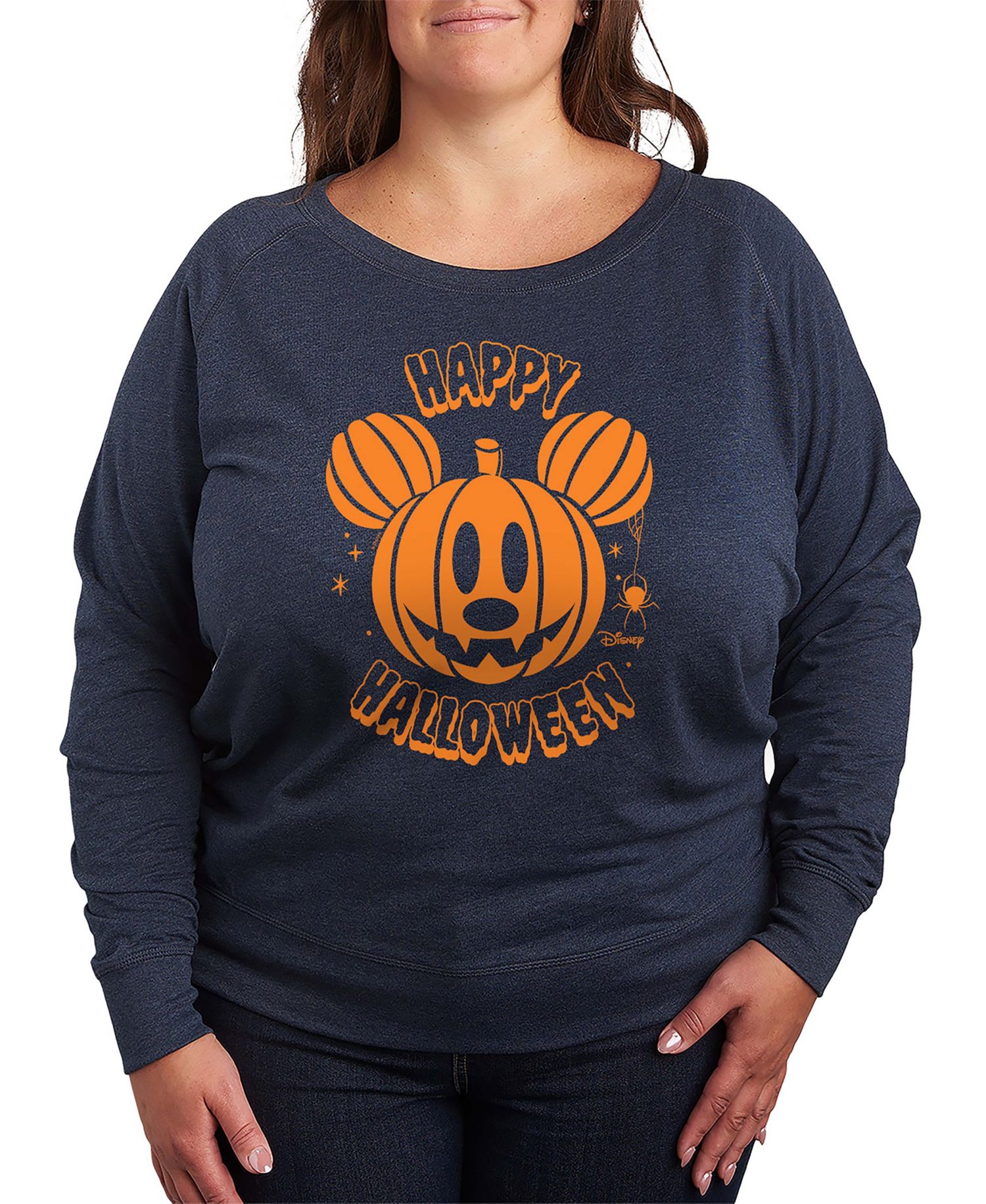 Plus Size Disney Happy Halloween Mickey Mouse French Terry Long Sleeve T-Shirt