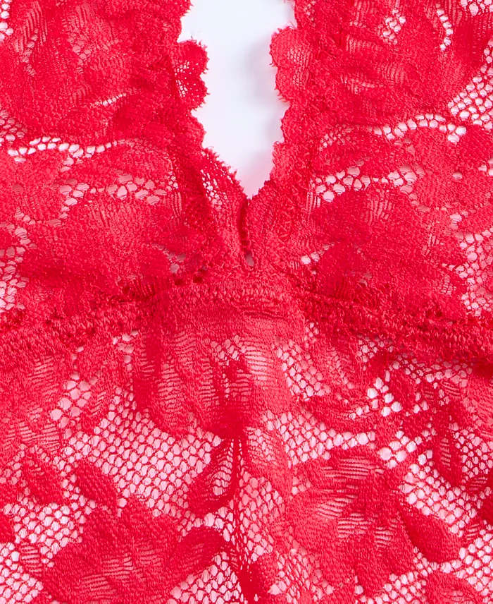 Women's Lace Halter Plunge-Neck Bodysuit - thumbnail 10