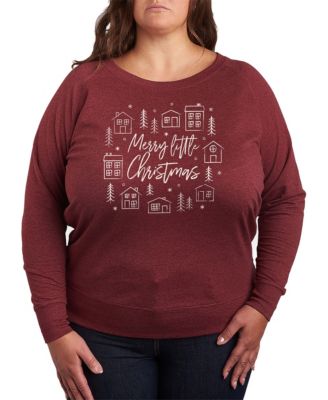 Plus Size Merry Little Christmas Houses French Terry Long Sleeve T-Shirt