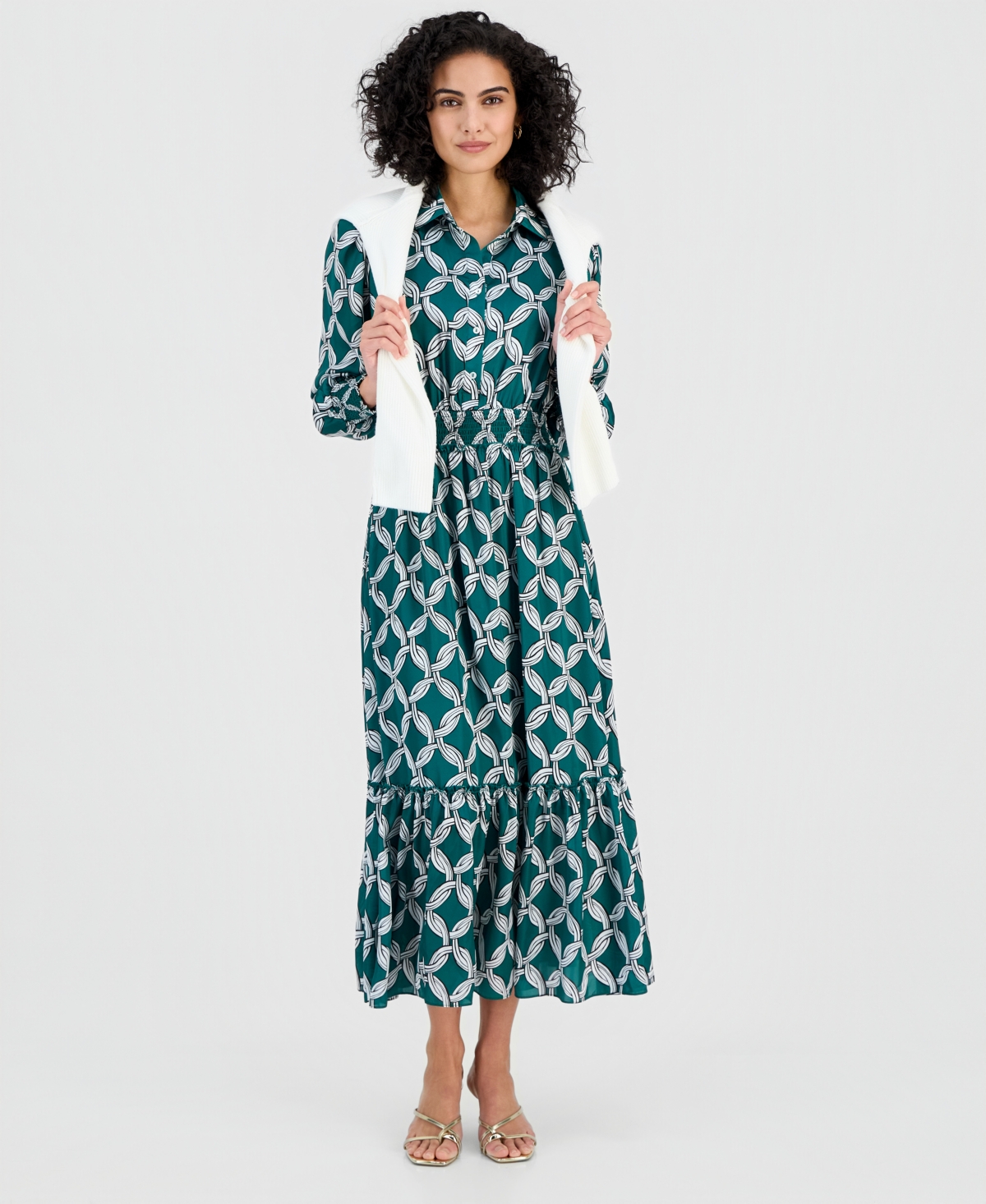 T Tahari Women's Printed Peplum-Hem Midi Dress