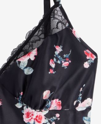 Women's Printed Lace Trim Satin Gown