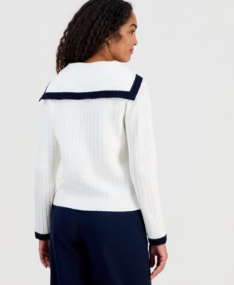 Women's Sailor-Collar Tipped Cardigan