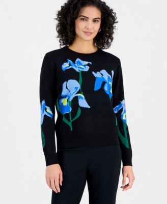 Women's Flower Jacquard Crewneck Sweater