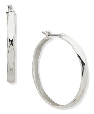 Nine West - Silver-Tone Wavy Hoop Earrings