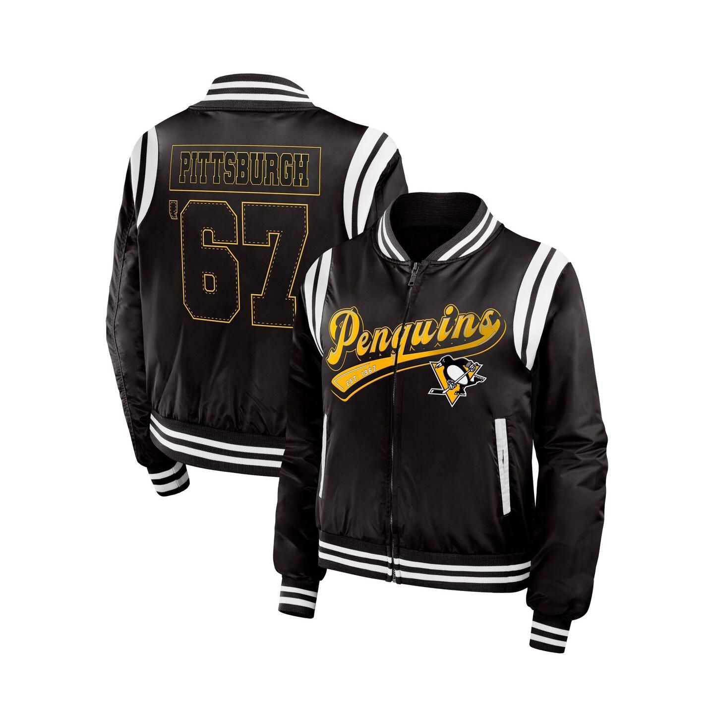 Женская куртка WEAR by Erin Andrews Black Pittsburgh Penguins Baller Full-Zip Bomber — фото 1