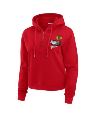 Women's Red Chicago Blackhawks Waffle-Knit Pullover Hoodie