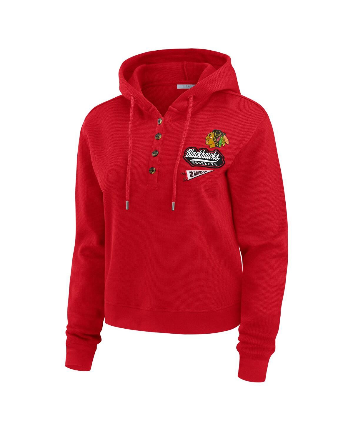 Wear By Erin Andrews Women's Red Chicago Blackhawks Waffle-knit Pullover Hoodie In Red