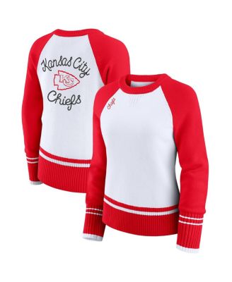 WEAR by Erin Andrews - Women's White/Red Kansas City Chiefs Color Block Raglan Sweater