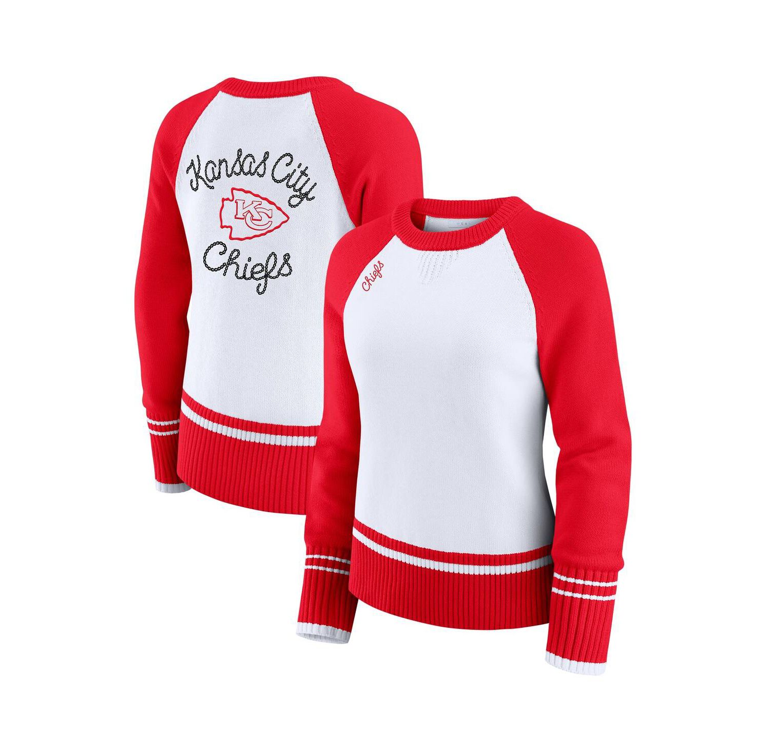 Women's White/Red Kansas City Chiefs Color Block Raglan Sweater