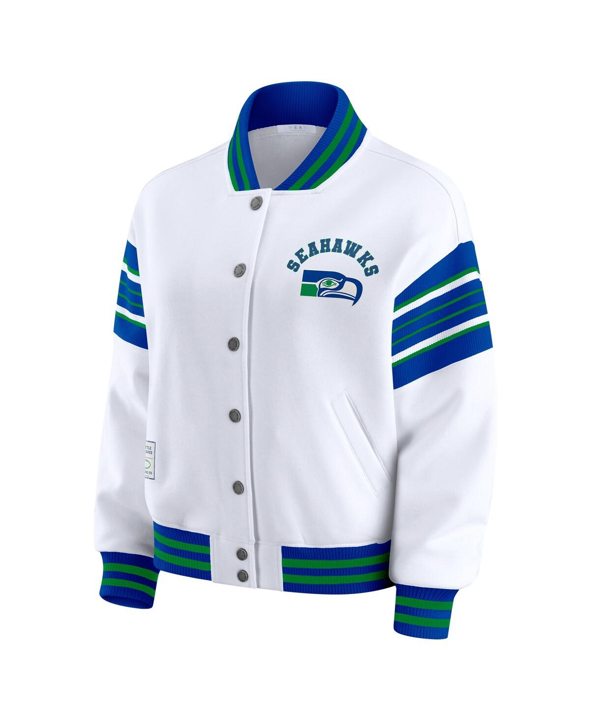 Wear By Erin Andrews White Seattle Seahawks Full-snap Fleece Sweatshirt Jacket In Multi