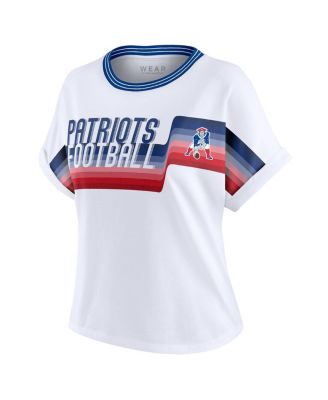 Women's White New England Patriots Cropped Center Stripe Dolman T-Shirt
