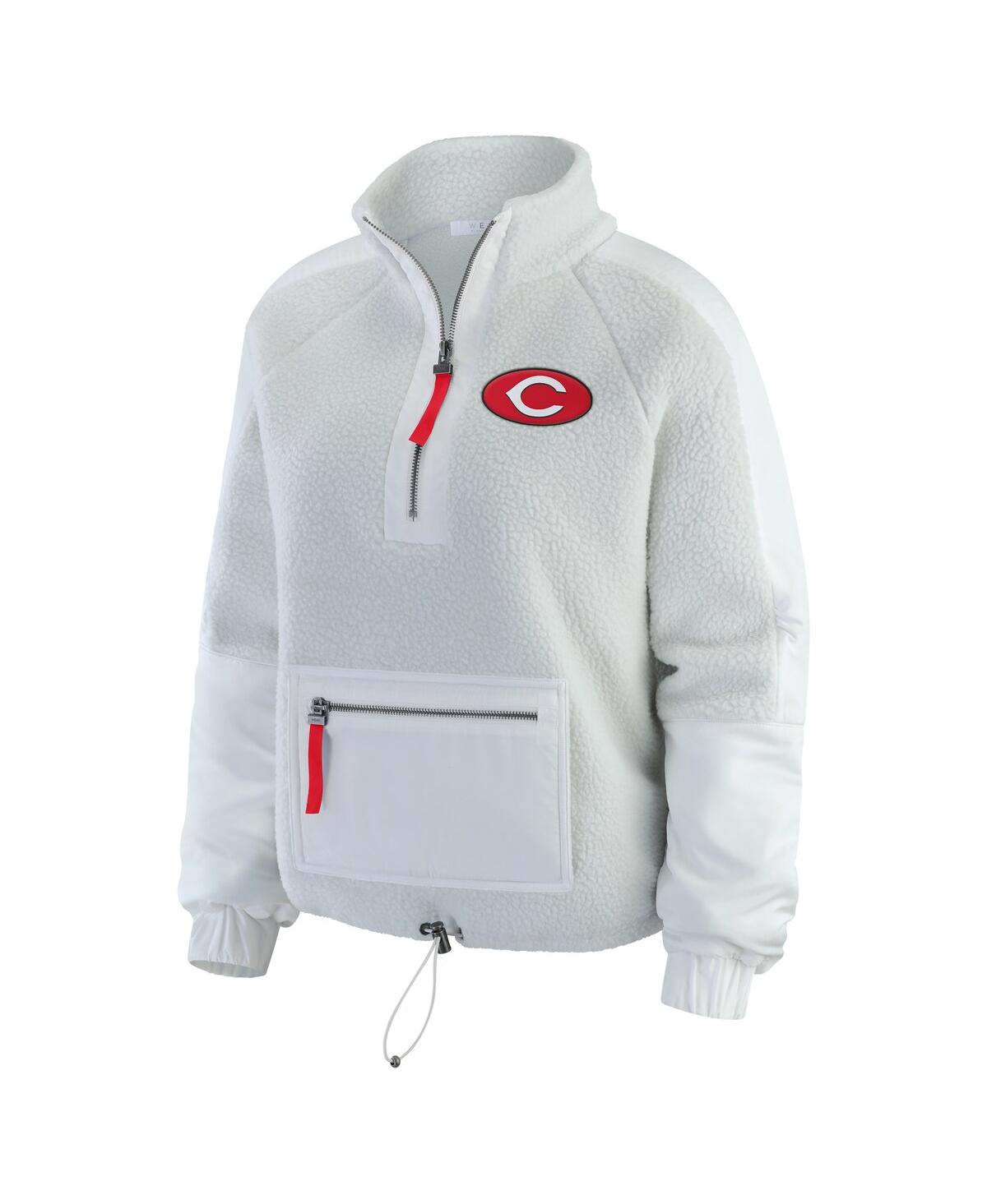 Wear By Erin Andrews Women's Gray Cincinnati Reds Polar Fleece Quarter-zip Jacket In Multi