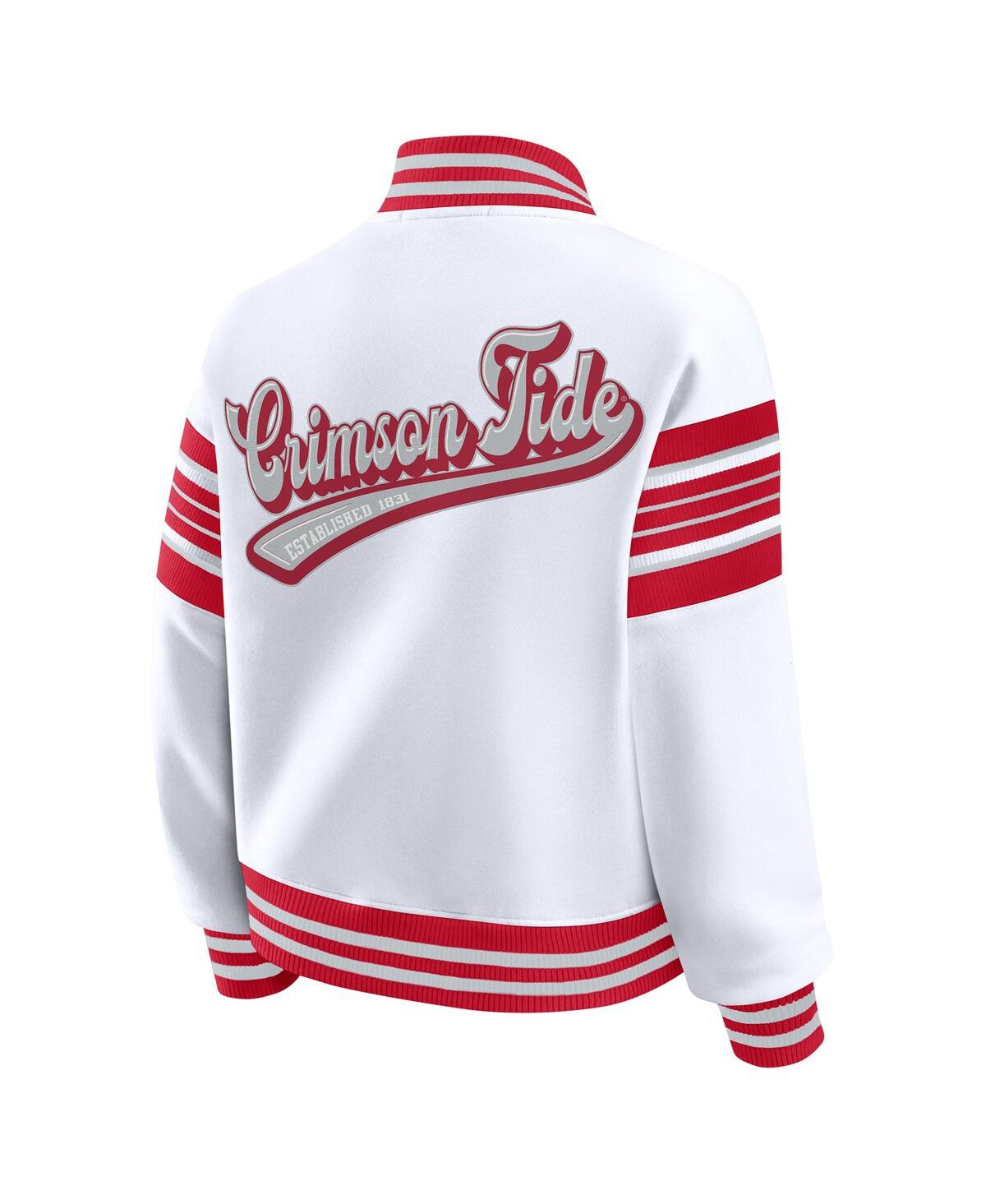 Wear By Erin Andrews Women's White/crimson Alabama Crimson Tide Satin Stitch Full-snap Fleece Sweatshirt Jacket In White