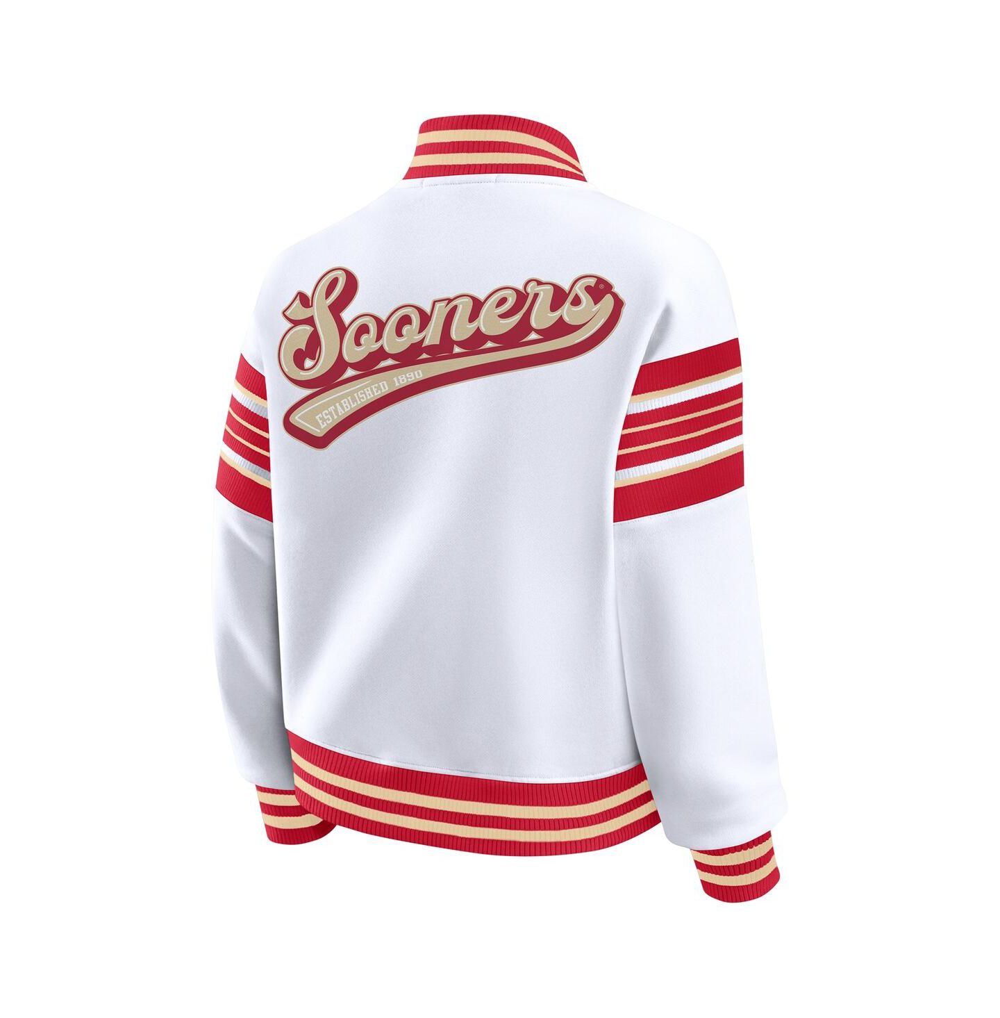 Женская куртка WEAR by Erin Andrews White/Crimson Oklahoma Sooners Satin Stitch Full-Snap Fleece Sweatshirt — фото 3