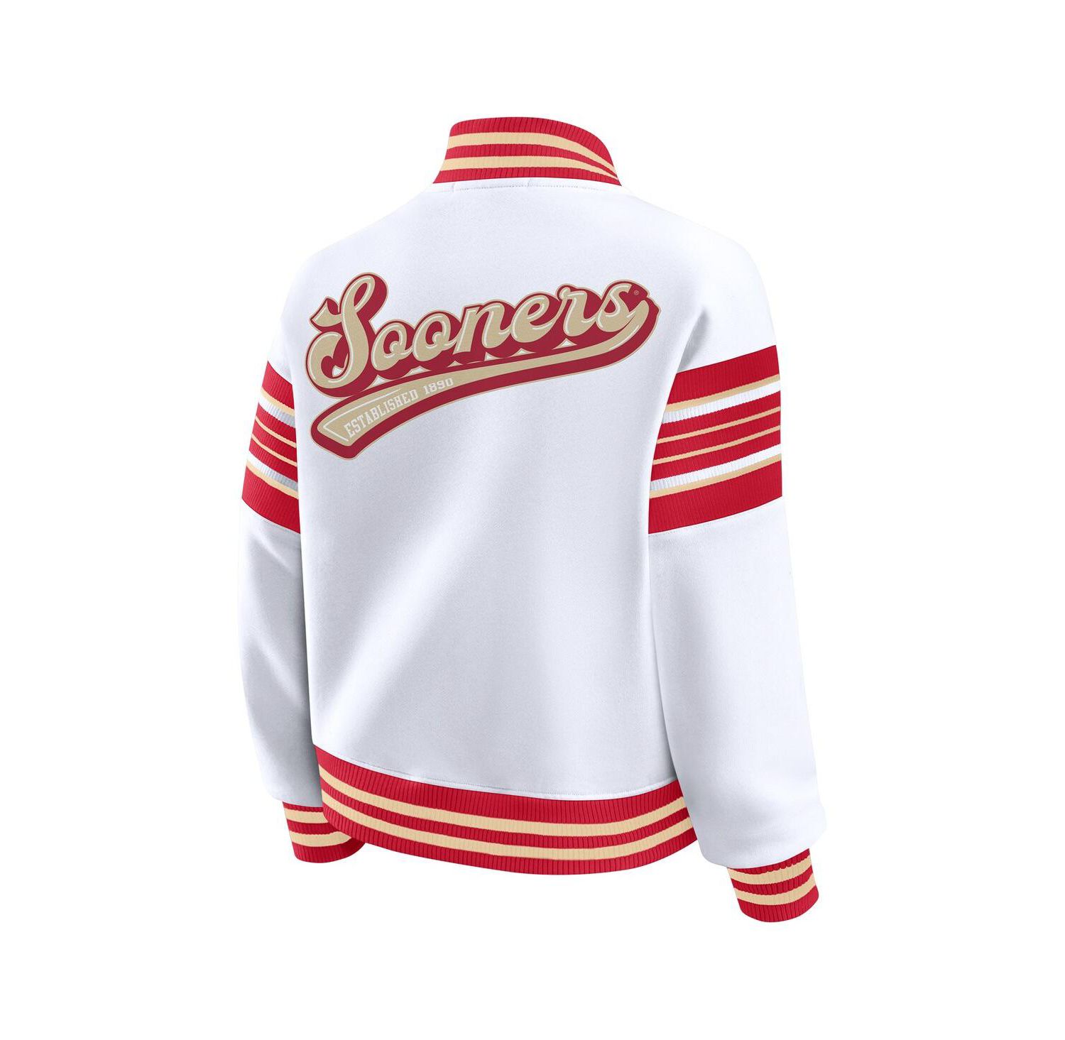 Women's White/Crimson Oklahoma Sooners Satin Stitch Full-Snap Fleece Sweatshirt Jacket