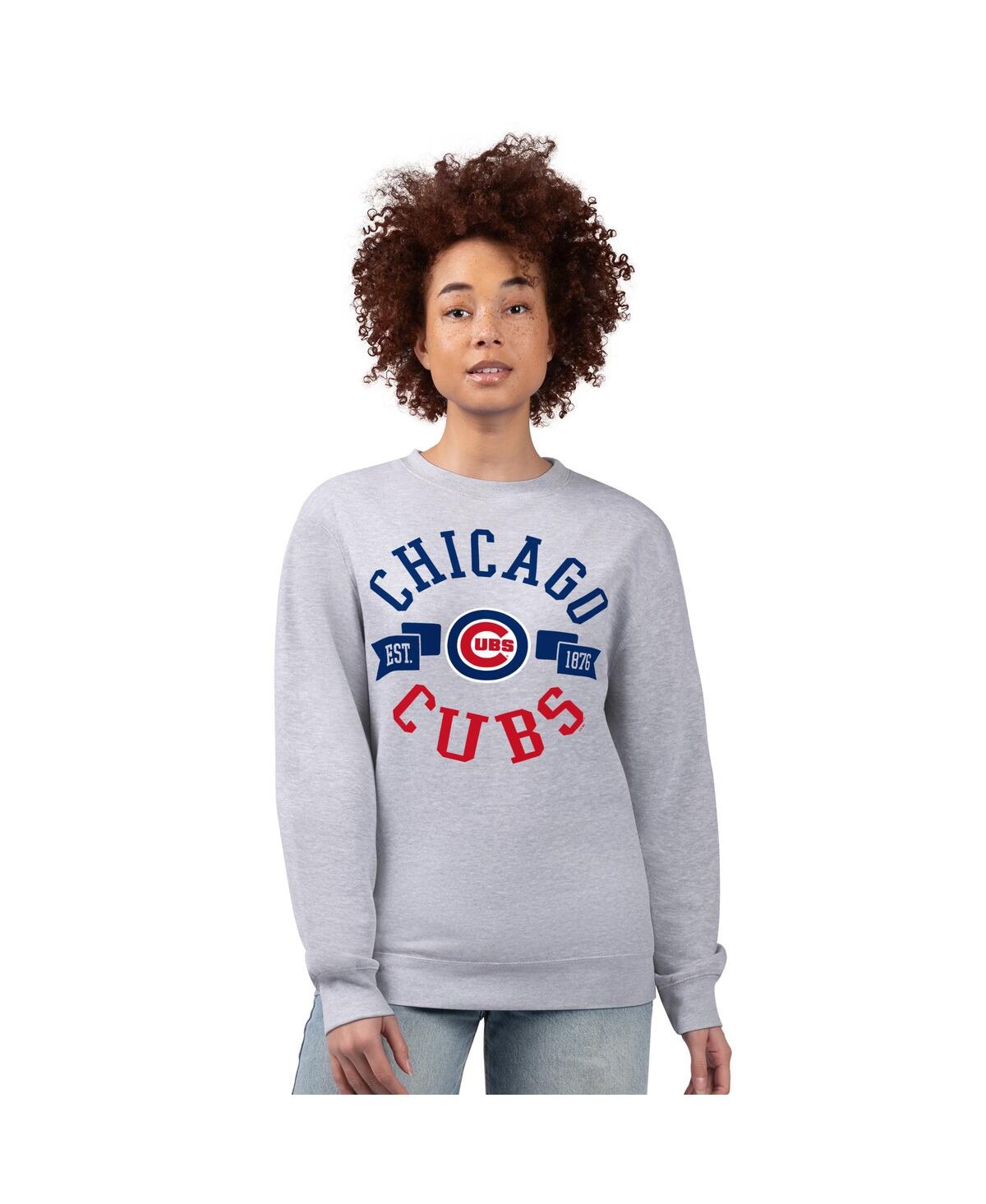 G-iii 4her By Carl Banks Women's Heather Gray Chicago Cubs Team Logo Fleece Pullover Sweatshirt In Gray