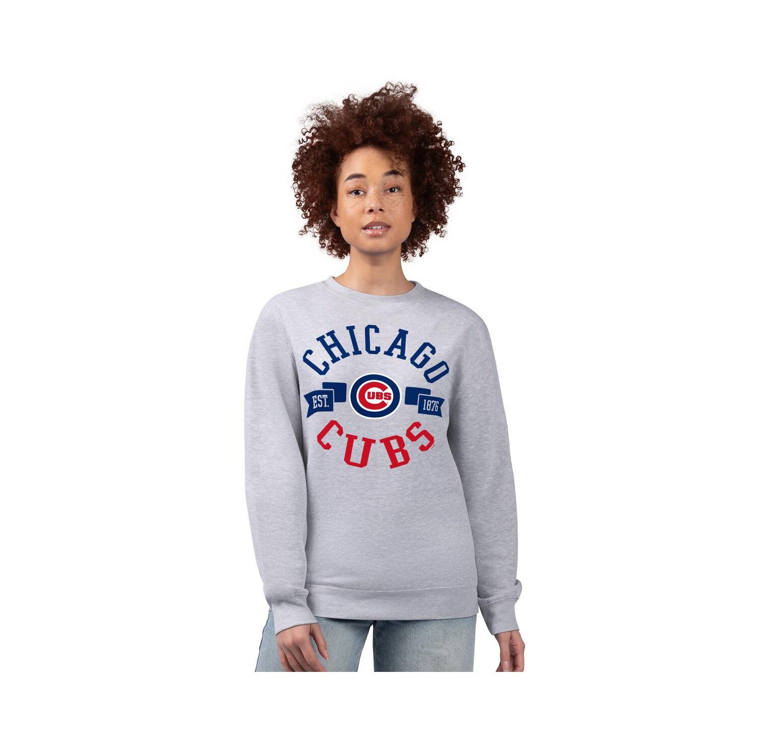 Women's Heather Gray Chicago Cubs Team Logo Fleece Pullover Sweatshirt