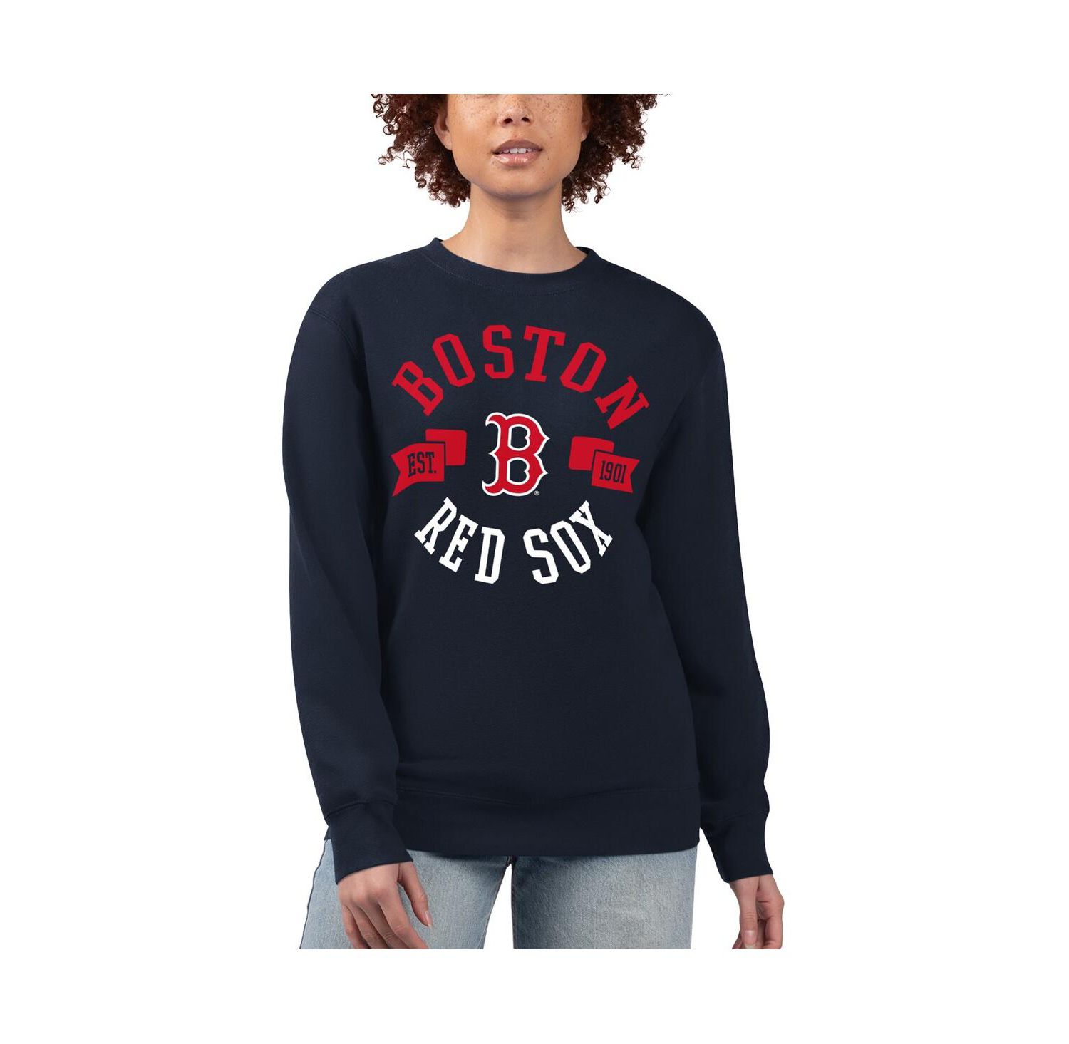 Women's Navy Boston Red Sox Team Logo Fleece Pullover Sweatshirt