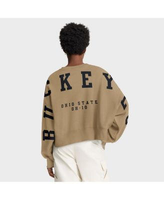 Women's Tan Ohio State Buckeyes Oversized Phoenix 2-Hit Pullover Sweatshirt