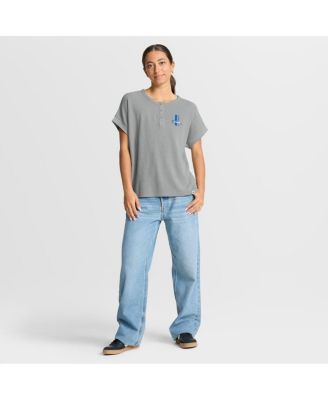 Women's Heather Gray Detroit Lions Oversized&nbsp;Hometown Premium Henley Shirt