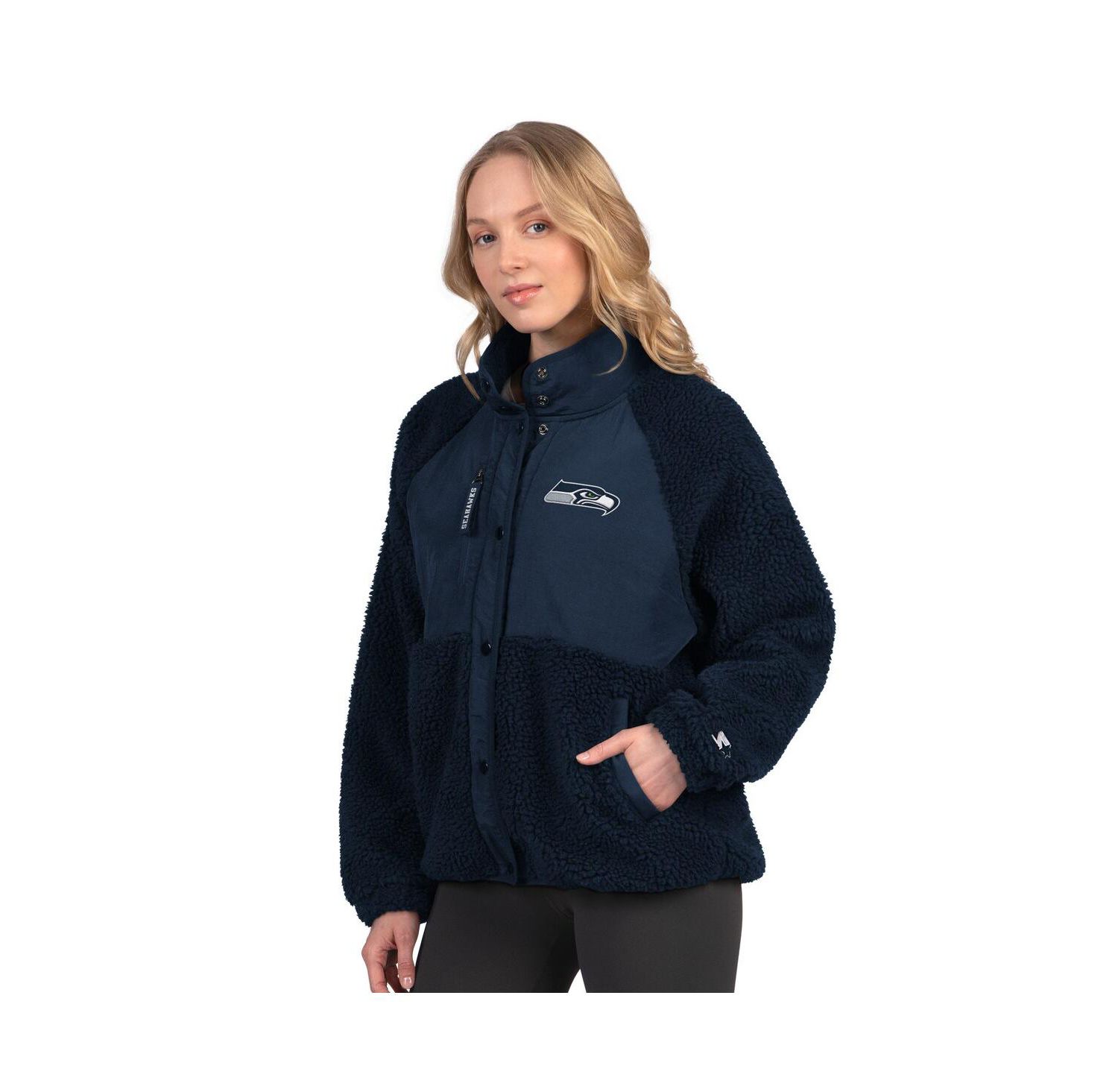 Women's College Navy Seattle Seahawks On the Ball Sherpa Jacket