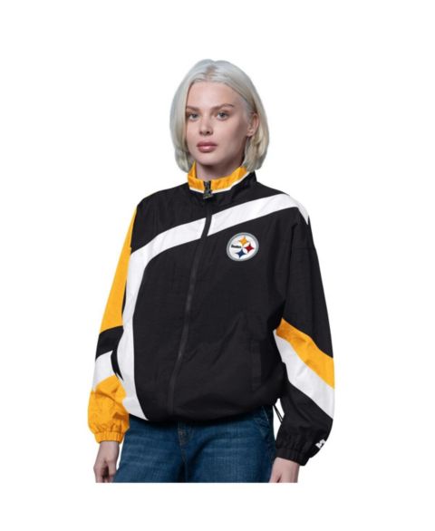 Женские куртки Starter Women's Black/Gold Pittsburgh Steelers Vintage 1st Quarter Full-Zip Windbreaker