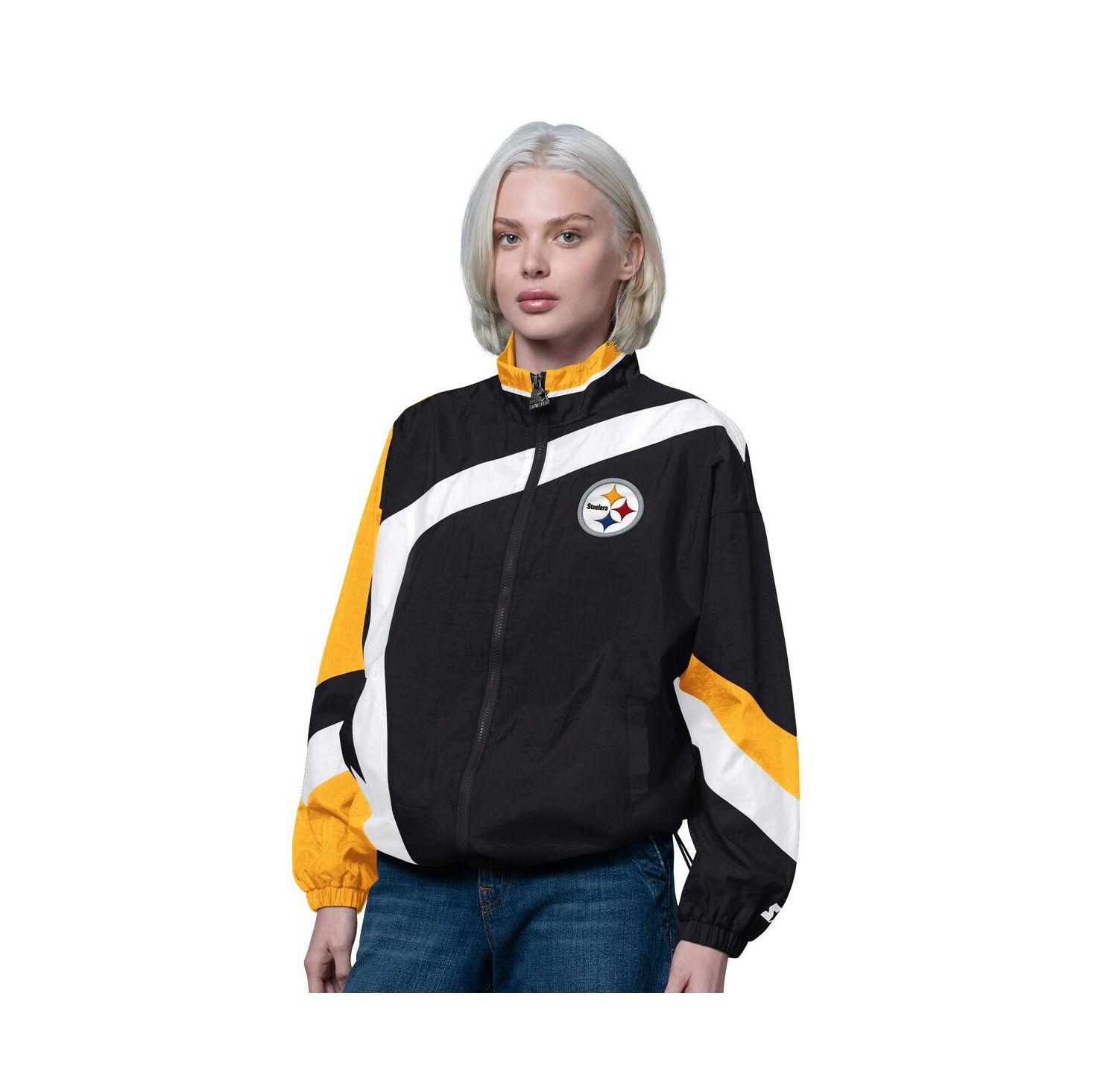 Women's Black/Gold Pittsburgh Steelers Vintage 1st Quarter Full-Zip Windbreaker