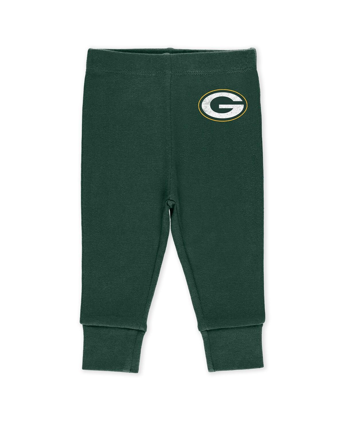 Wear By Erin Andrews Baby Boys And Girls Newborn 3-piece Green Bay Packers Turn Me Around Bodysuits Pant Set In Multi