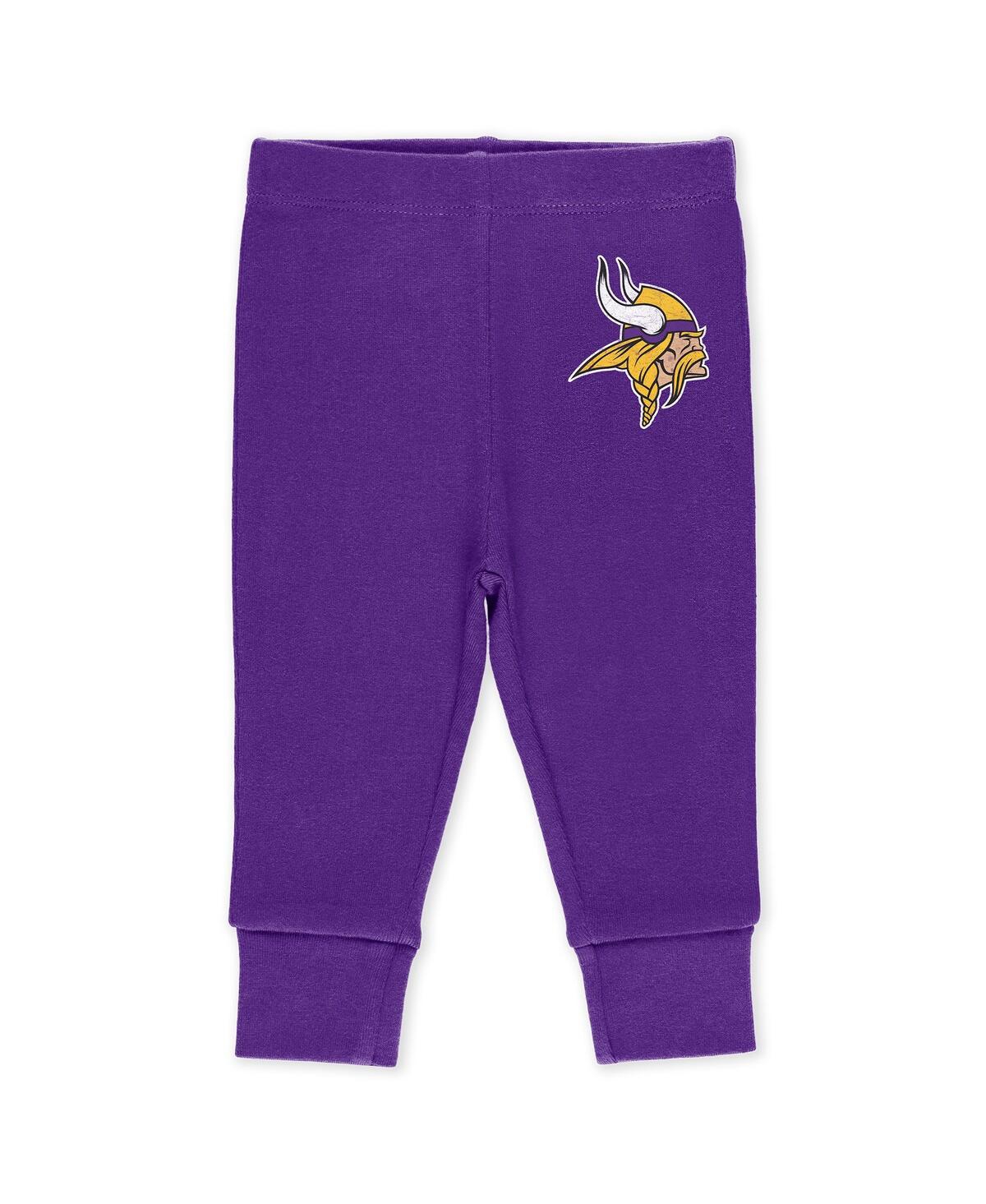 Wear By Erin Andrews Baby Boys And Girls Newborn 3-piece Minnesota Vikings Turn Me Around Bodysuits Pant Set In White