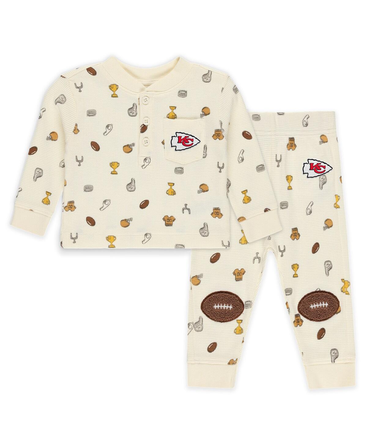 Wear By Erin Andrews Baby Boys And Girls 2-piece Cream Kansas City Chiefs Waffle-knit Sleep Set In White