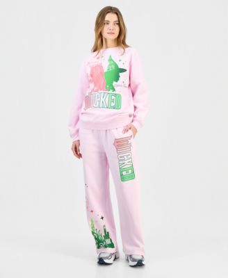 Wicked - Juniors' Glitter Crewneck Sweatshirt & High-Rise Drawstring Fleece Pants