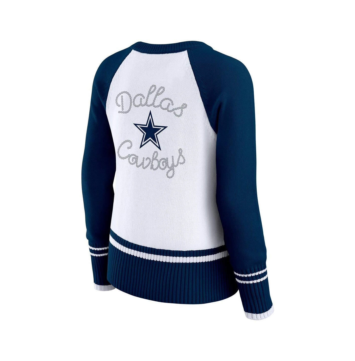 Женский свитер WEAR by Erin Andrews White/Navy Dallas Cowboys Color Block Raglan — фото 3