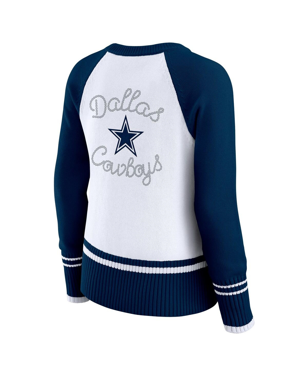 Wear By Erin Andrews Women's White/navy Dallas Cowboys Color Block Raglan Sweater In Multi