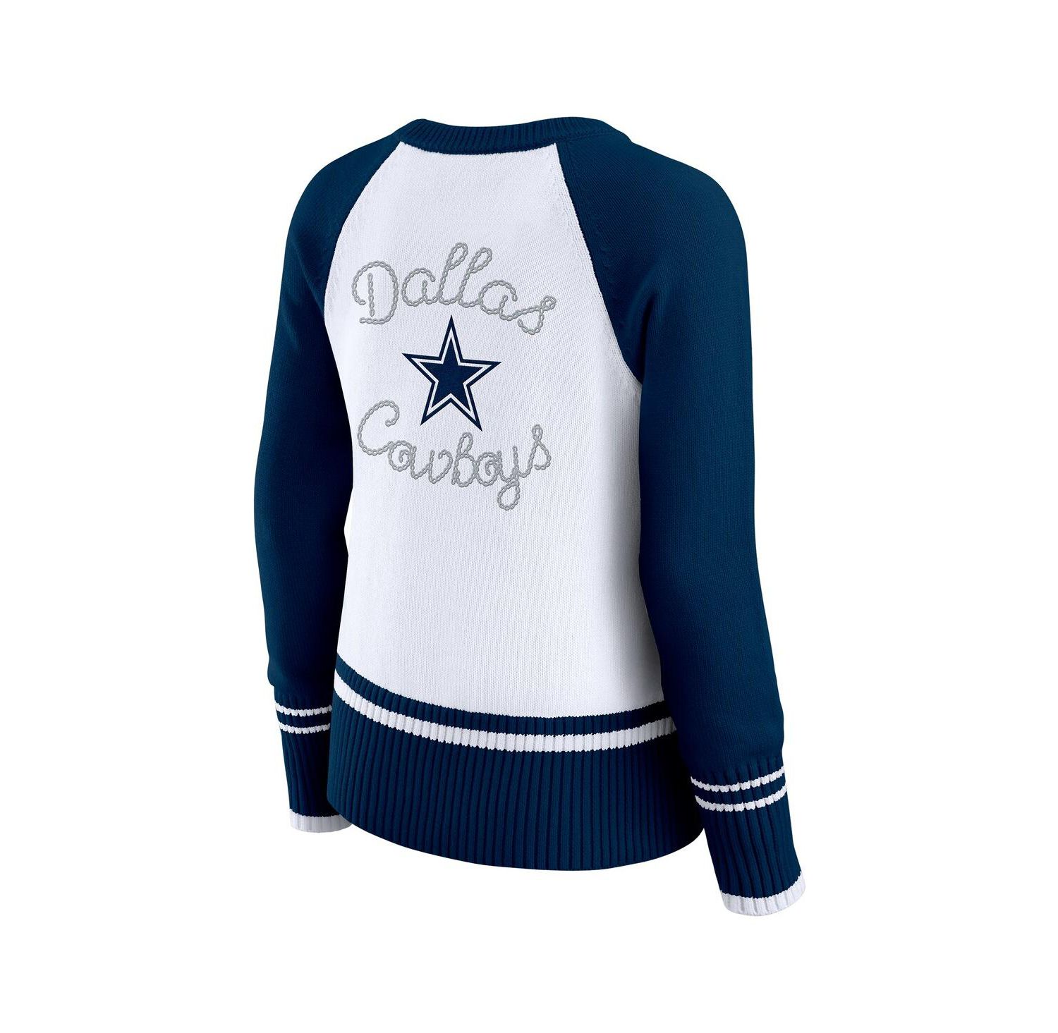 Women's White/Navy Dallas Cowboys Color Block Raglan Sweater