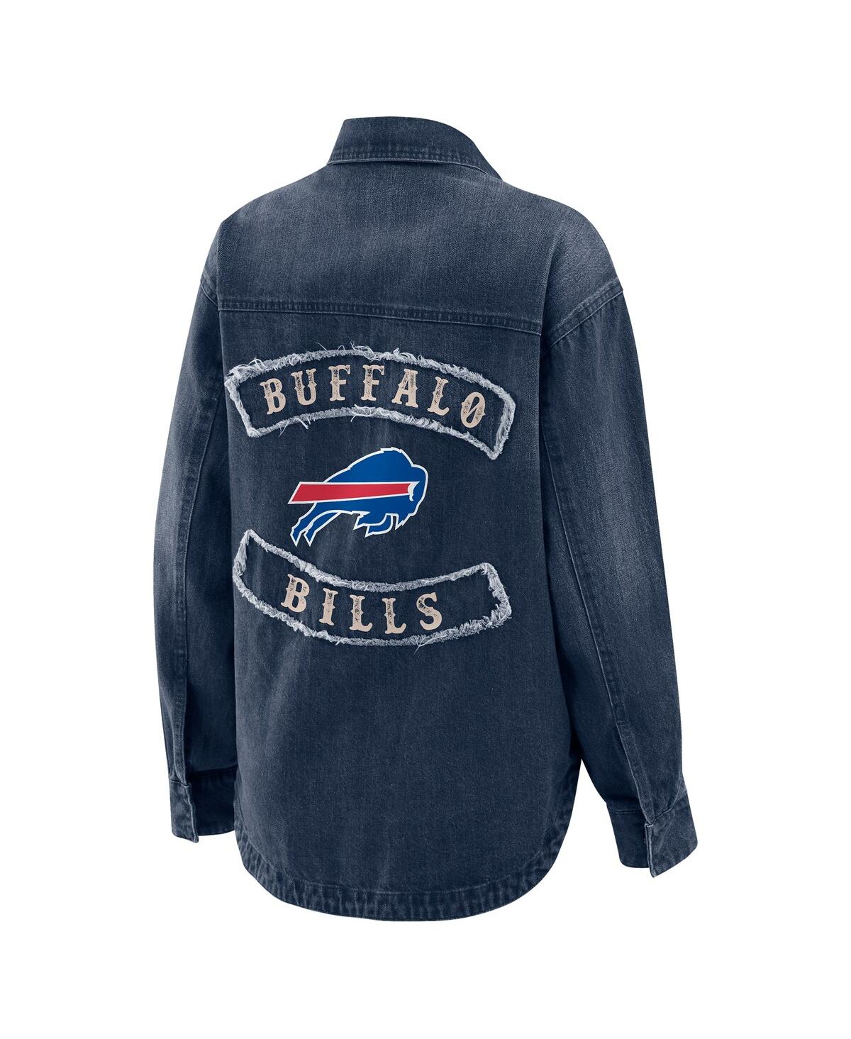 Wear By Erin Andrews Denim Buffalo Bills Washed Oversized Denim Full-snap Shacket In Blue