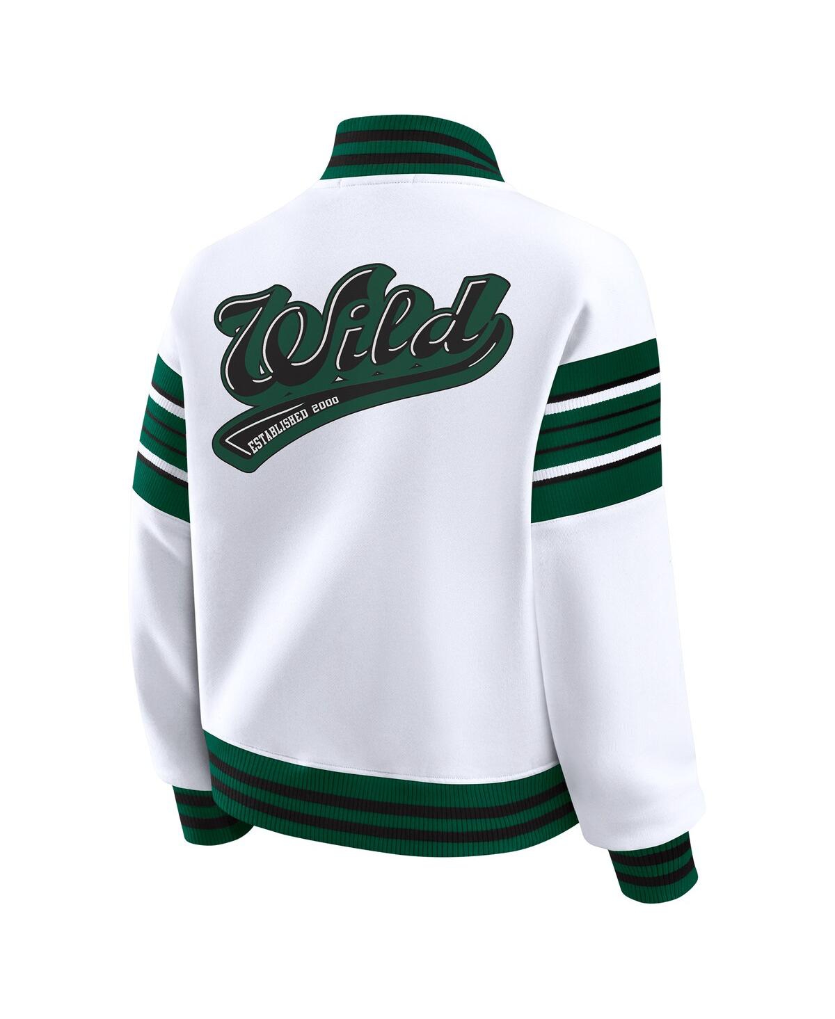 Wear by Erin Andrews Women's White/Green Minnesota Wild Full-Snap Fleece Sweatshirt Jacket